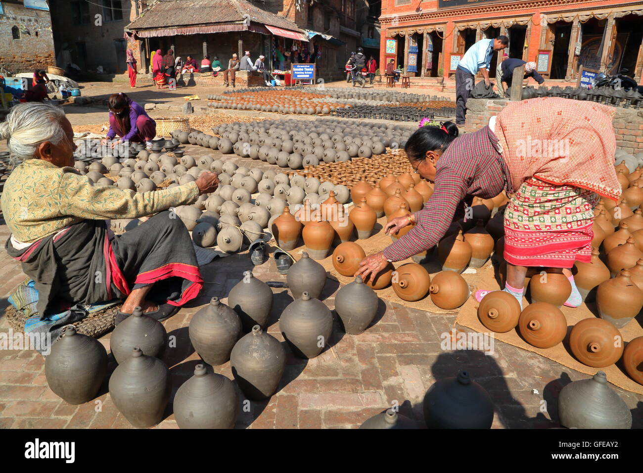 Potters Square in Bhaktapur, Nepal Stock Photo