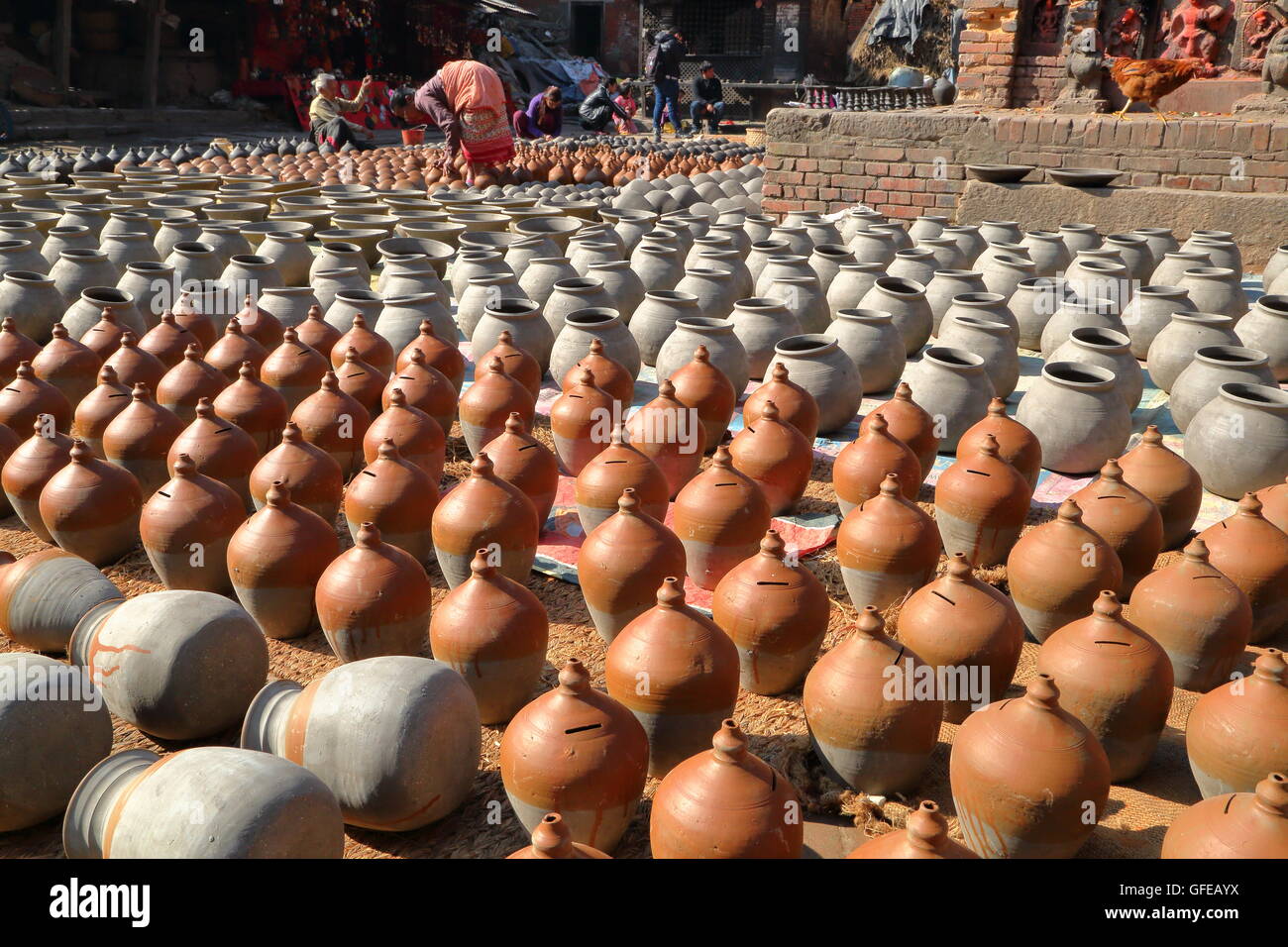 Potters Square in Bhaktapur, Nepal Stock Photo