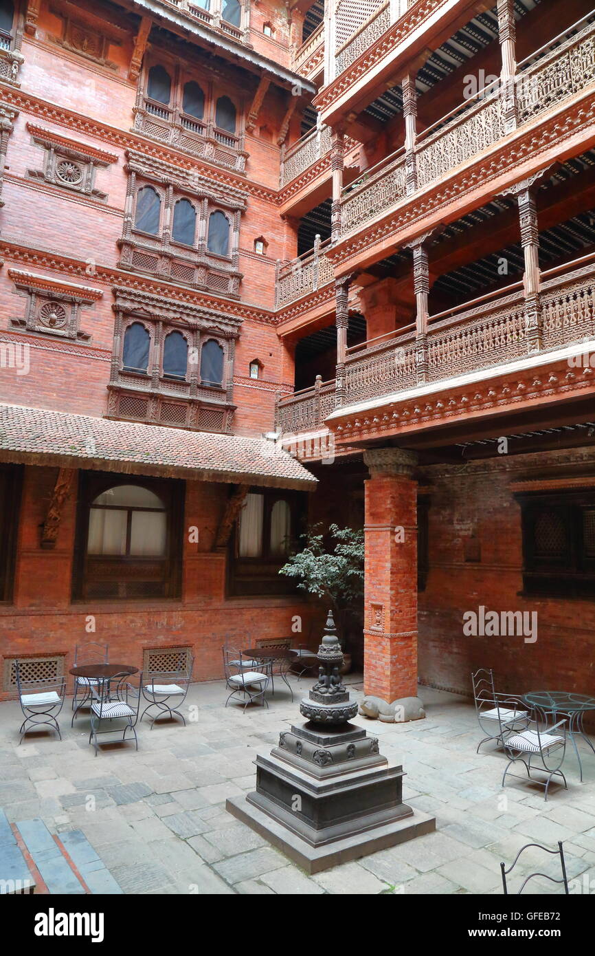 The magnificent courtyard of Kantipur temple house hotel in Kathmandu, Nepal Stock Photo
