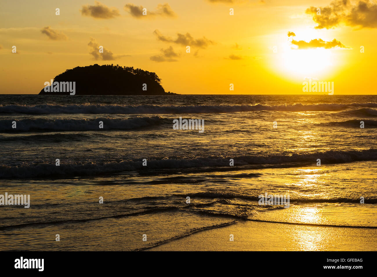 Beach sunset of the sea with sky and cloud in twilight over light the ...