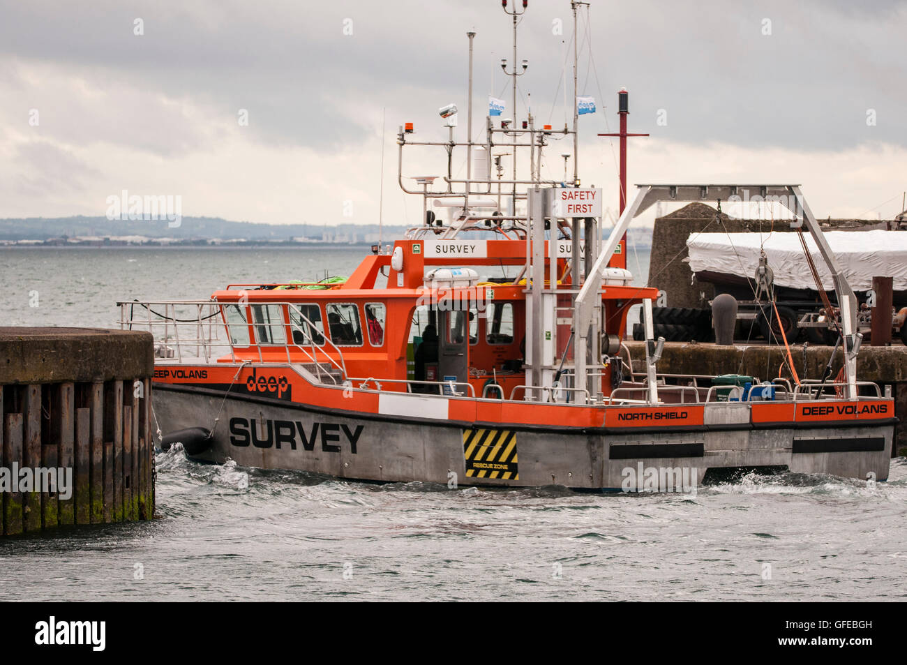 Deep Volans survey vessel in Carrickfergus Harbour. Stock Photo