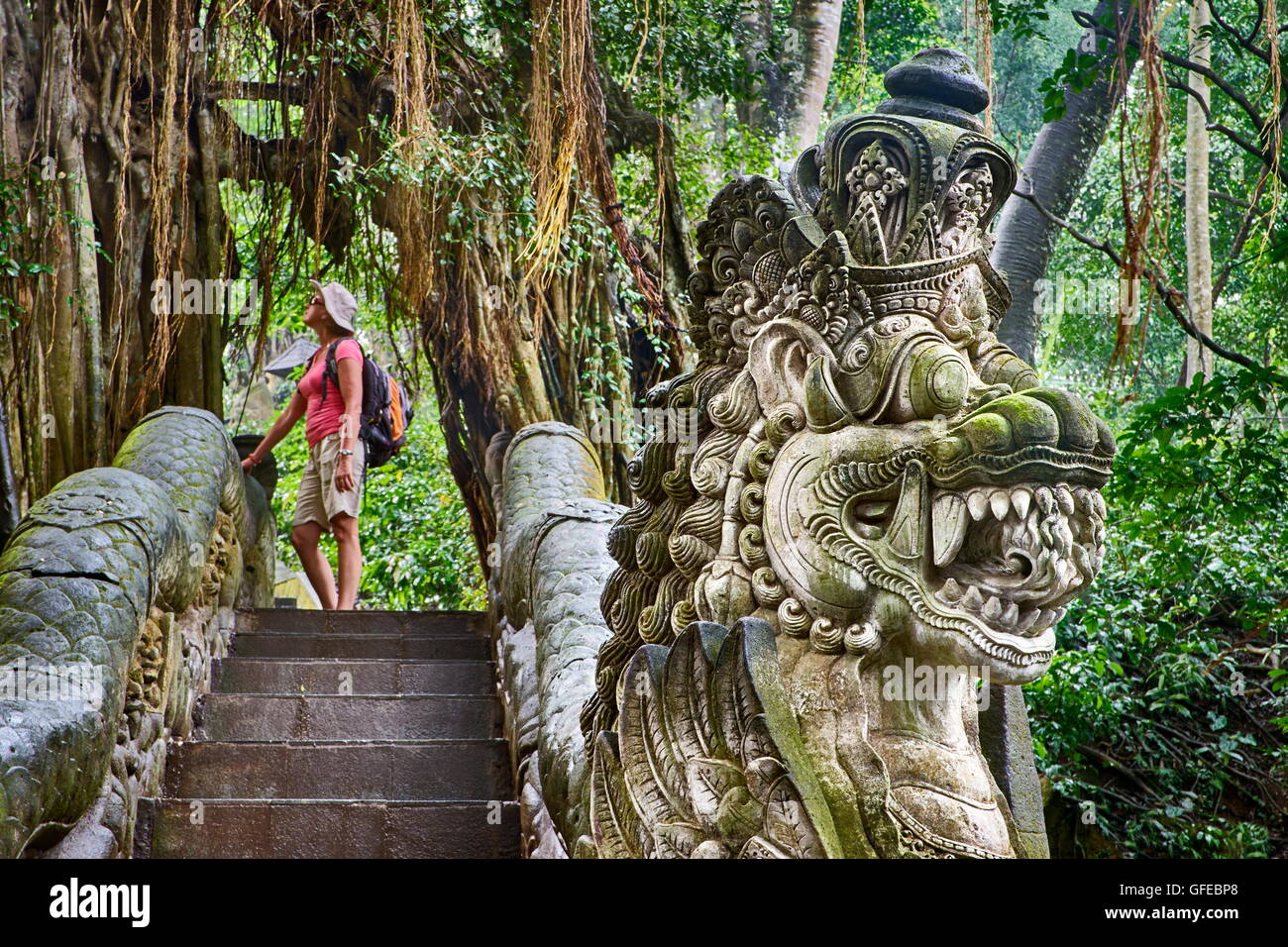 Dragon Bridge in the Sacred Monkey Sanctuary, Bali, Indonesia Stock Photo