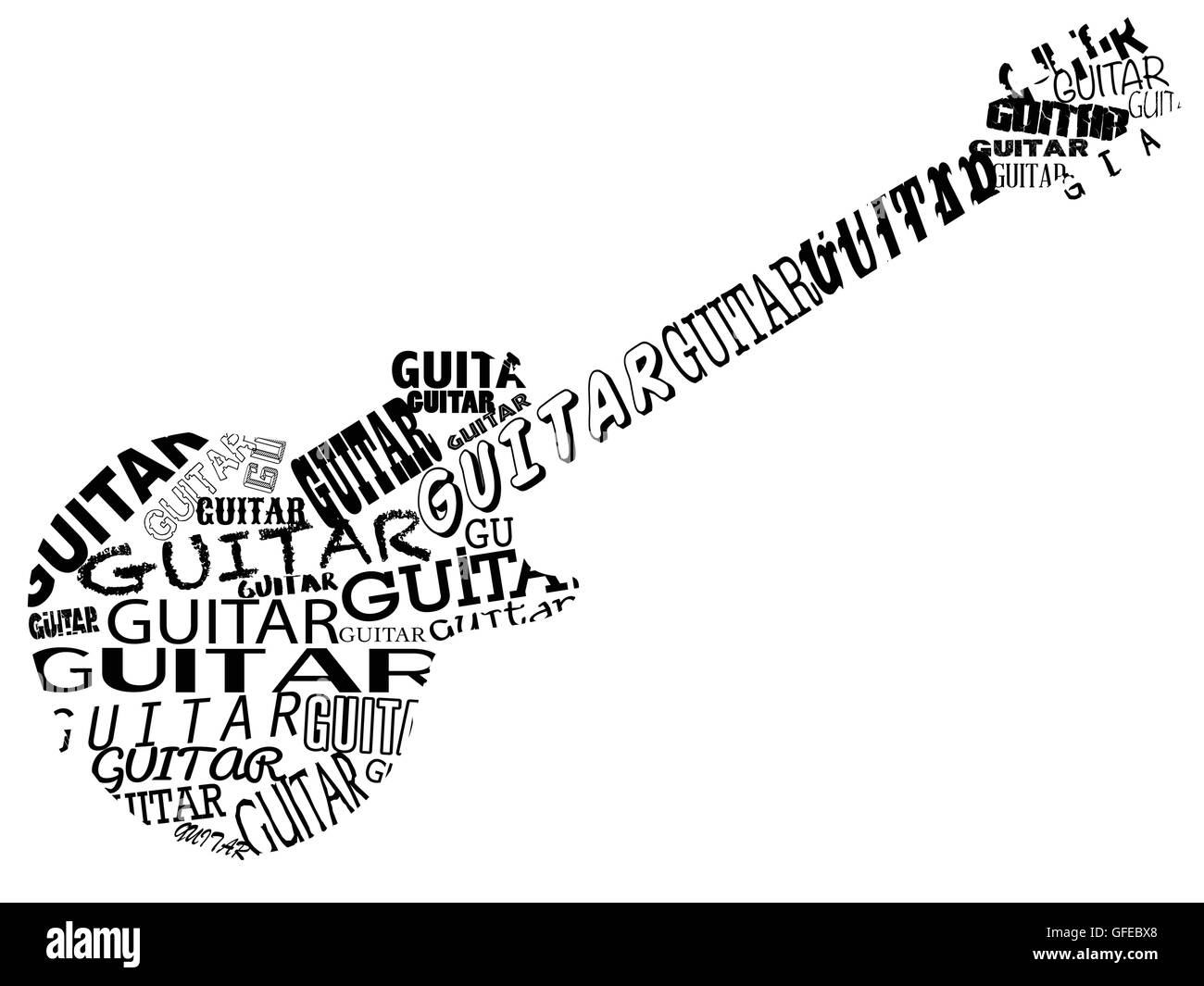 A typical rock and roll guitar outline created from text Stock Vector