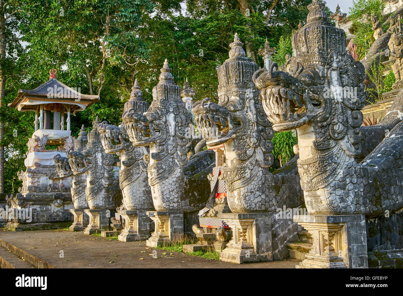 Faces of dragons in front of Pura Penataran Lempuyang Temple, Bali, Indonesia Stock Photo
