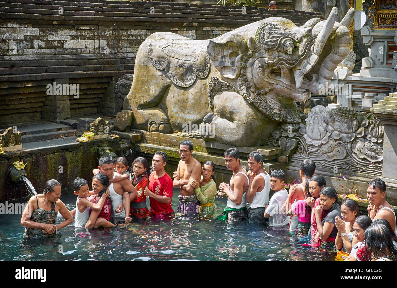 Bath in Tampaksiring sacred spring, Pura Tirta Empul Temple, Bali, Indonesia Stock Photo