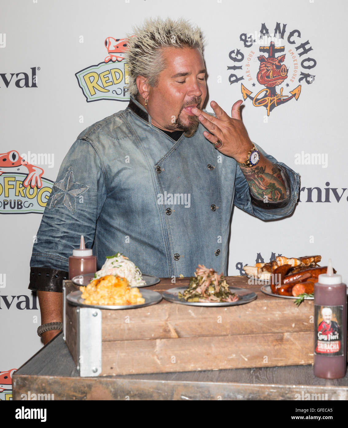 New York, United States. 27th July, 2016. Chef Guy Fieri presented designed for Carnival cruises Open-Air Barbeque Eatery at Beer-B-Que on roof garden 620 Loft and Garden. © Lev Radin/Pacific Press/Alamy Live News Stock Photo