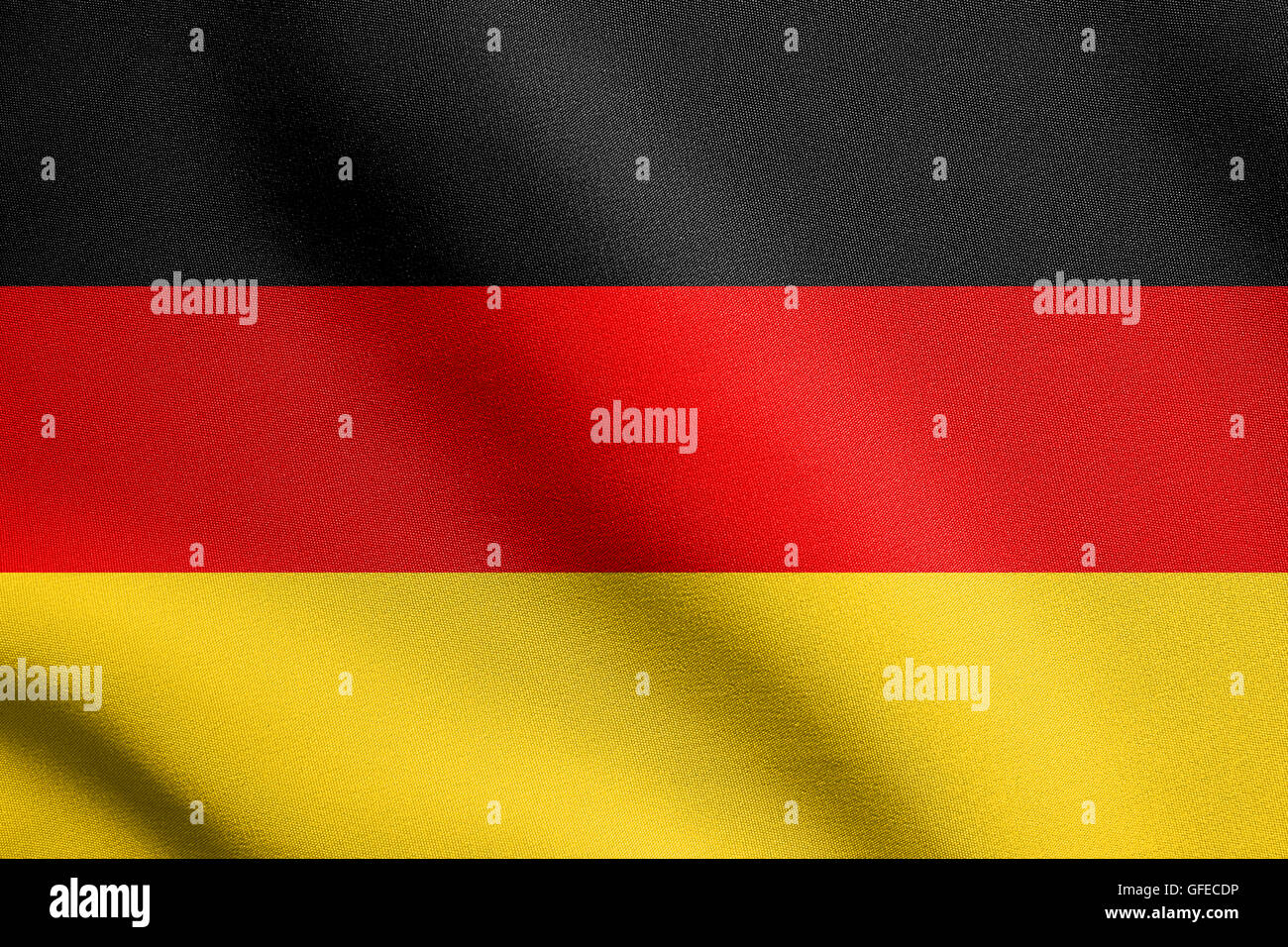 Flag of Germany waving in the wind with detailed fabric texture. German flag. Stock Photo