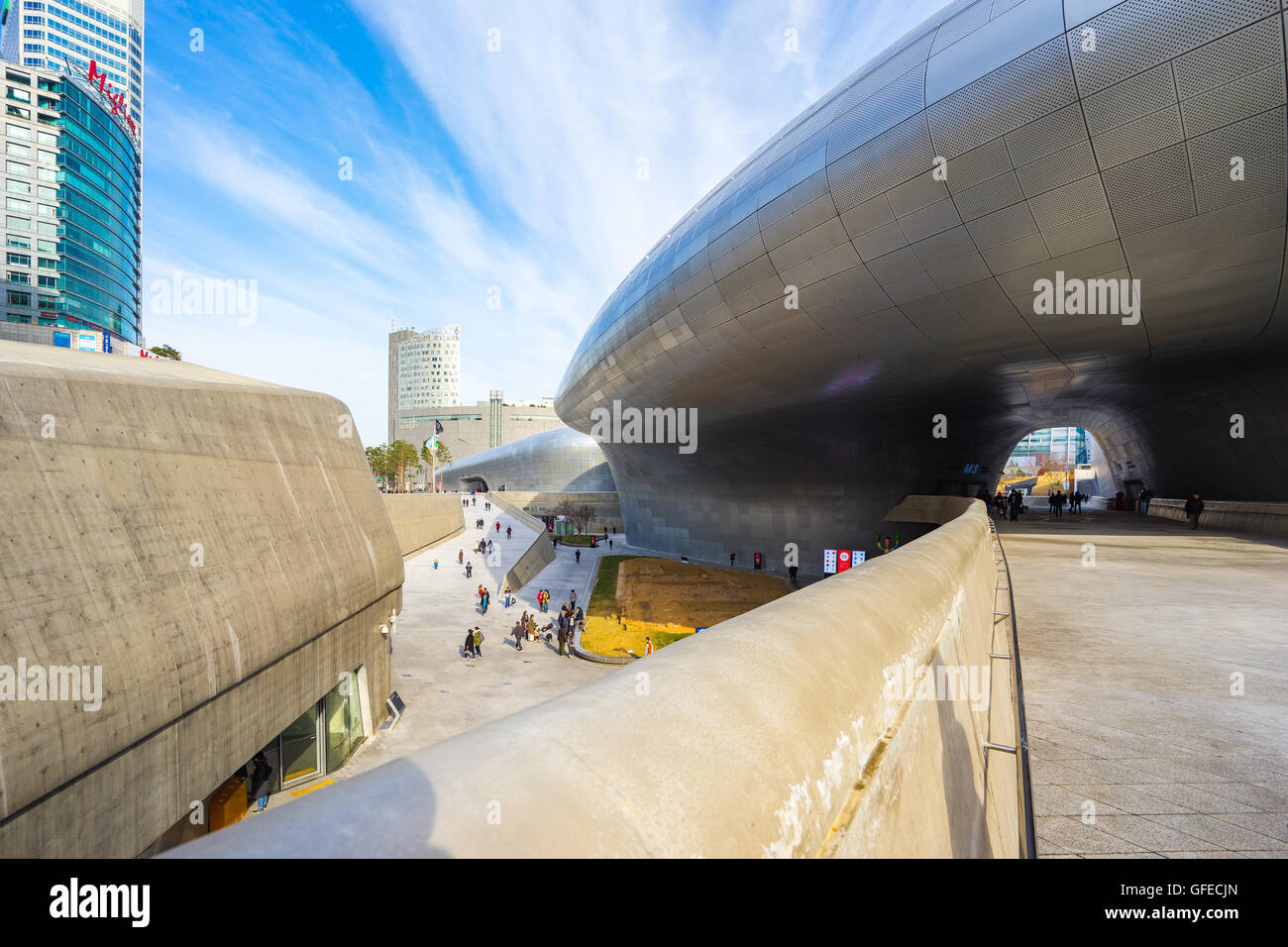 Seoul, South Korea- December 6, 2015: The Dongdaemun Design Plaza, also called the DDP, is a major urban development landmark in Stock Photo