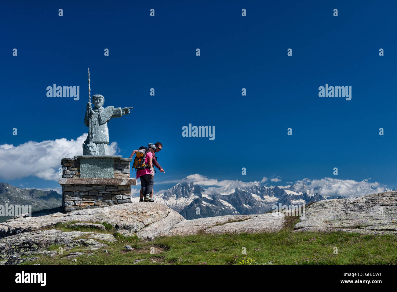 Statue of St. Bernard, the patron saint of mountain travellers, on the