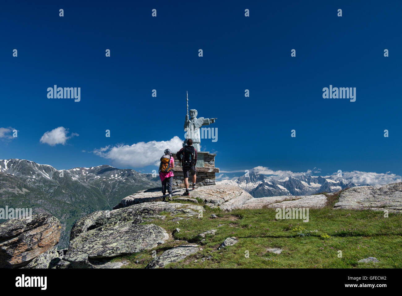 Statue of St. Bernard, the patron saint of mountain travellers, on the