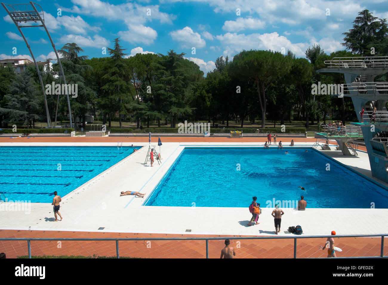 Piscina Costoli, Florence , Italy. Overview of the main swimming pool for  the first Olympic Trisome Games 2016 for Down Syndrome Stock Photo - Alamy