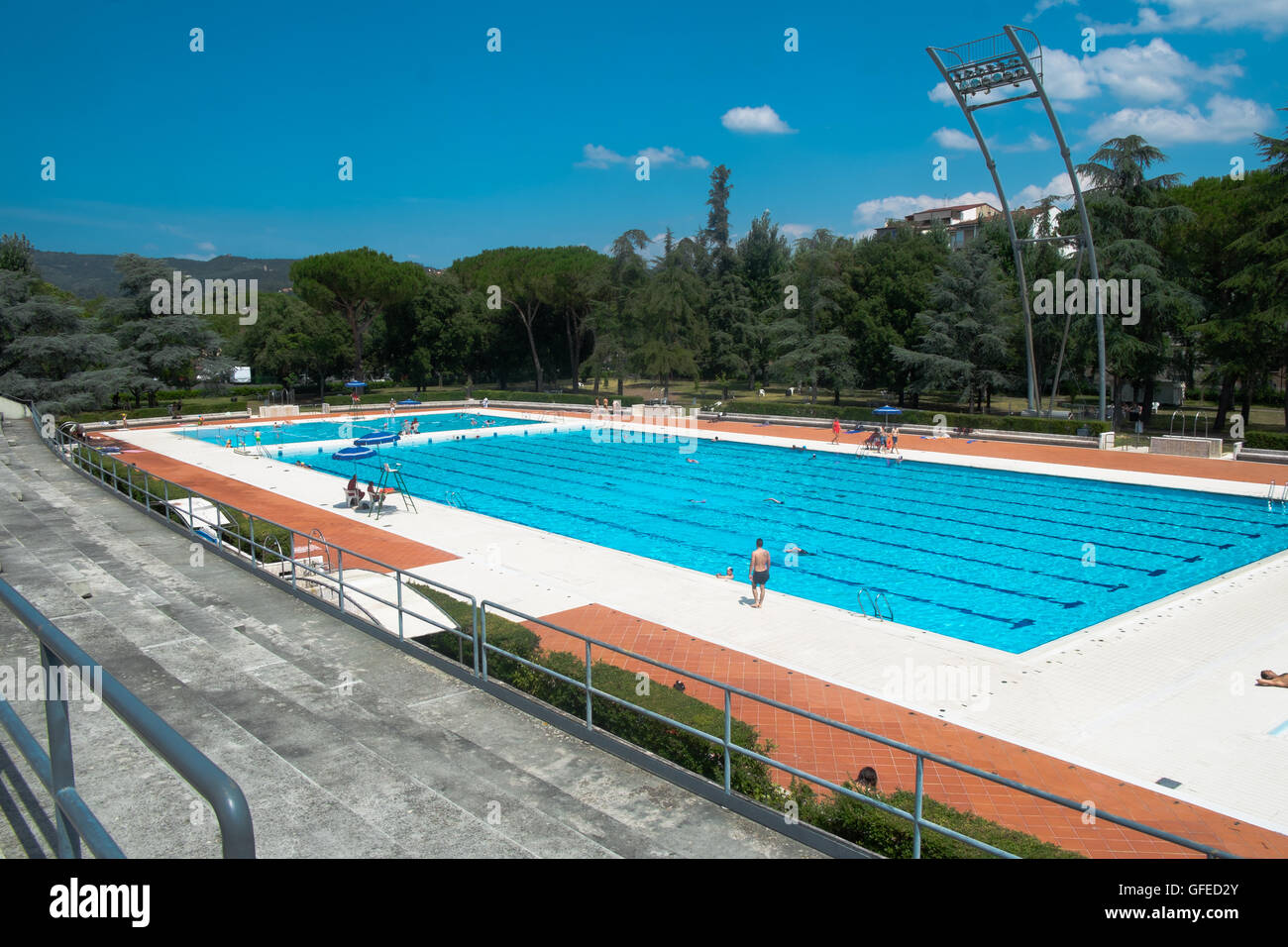 Piscina Costoli, Florence , Italy. Overview of the main swimming pool for the first Olympic Trisome Games for Down Syndrome Stock Photo