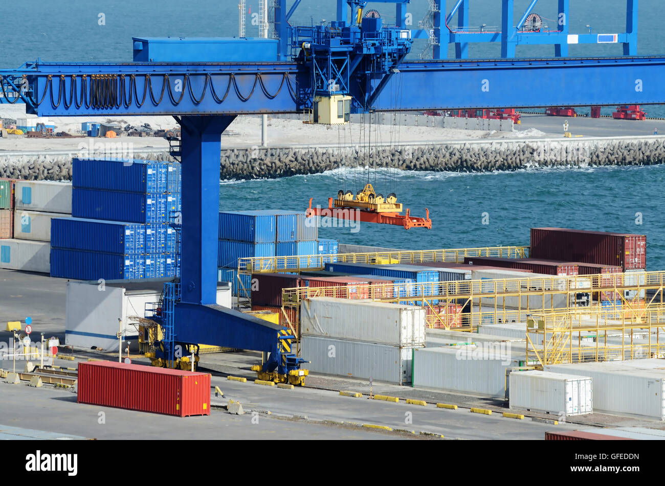 Loading goods at Odessa cargo port using big cranes,Black Sea,Europe Stock Photo