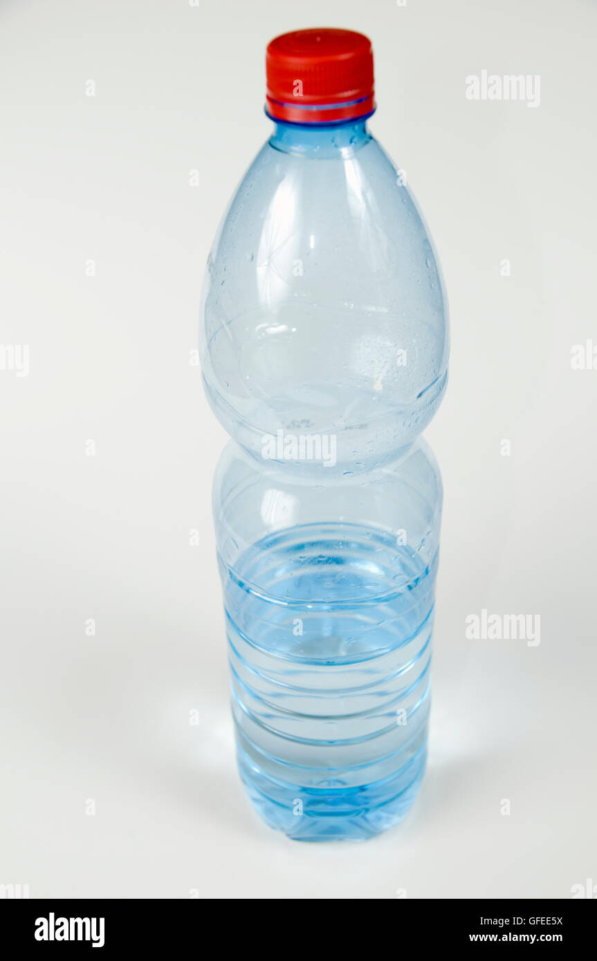 Cutout of a Plastic Bottle of Mineral Water on white background Stock