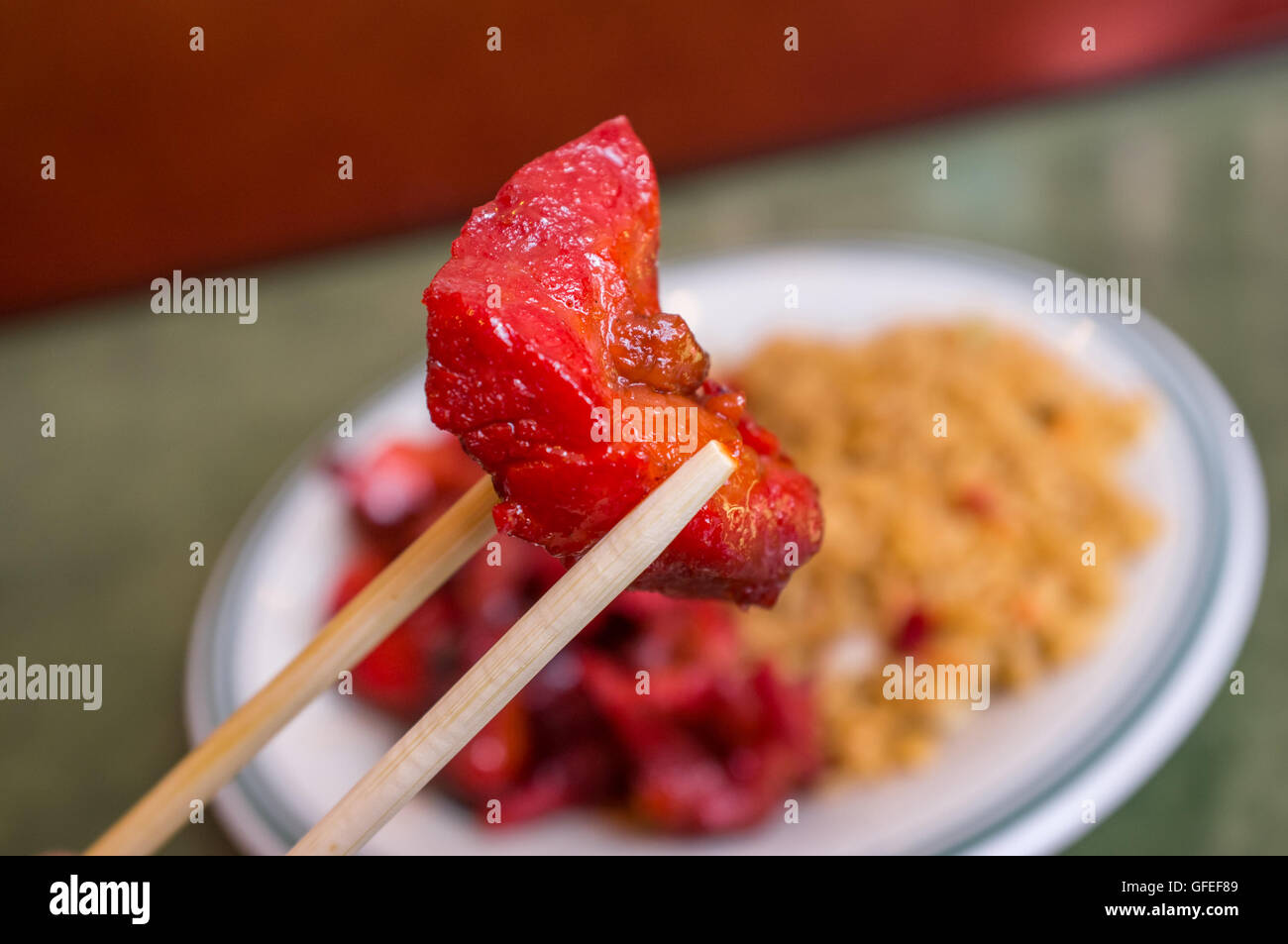 Chinese boneless bbq spare ribs with pork fried rice Stock Photo Alamy