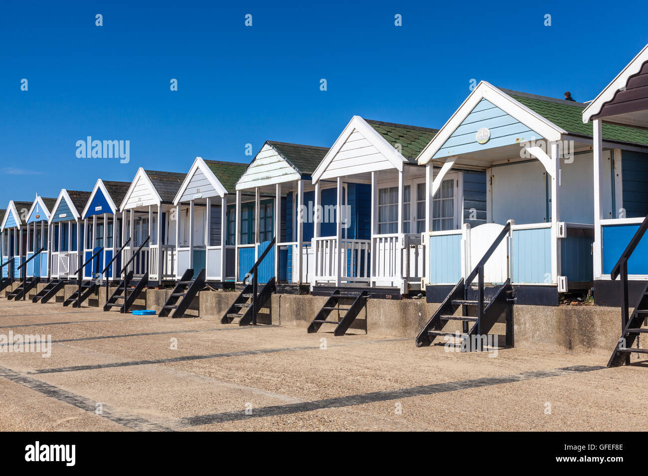 view of beach huts at southwold suffolk coast uk Stock Photo