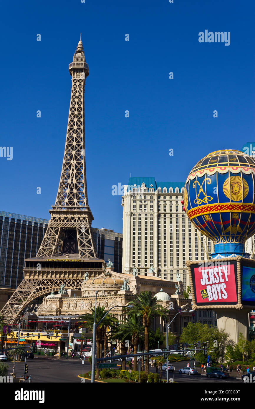 Las Vegas - Circa July 2016: Exterior of the Paris Las Vegas. With a Half-Size Eiffel Tower III Stock Photo