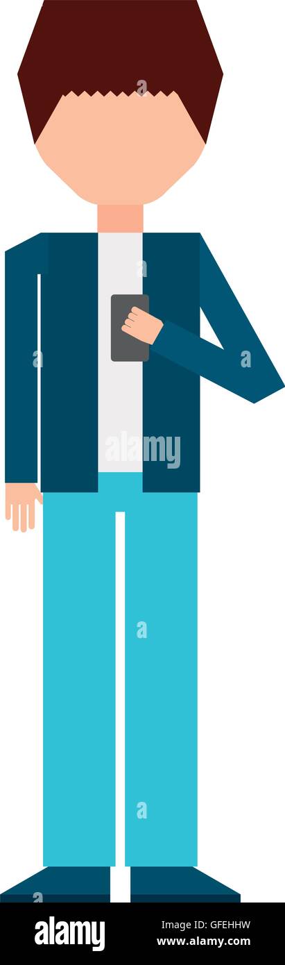 man male young using smartphone icon Stock Vector Image & Art - Alamy
