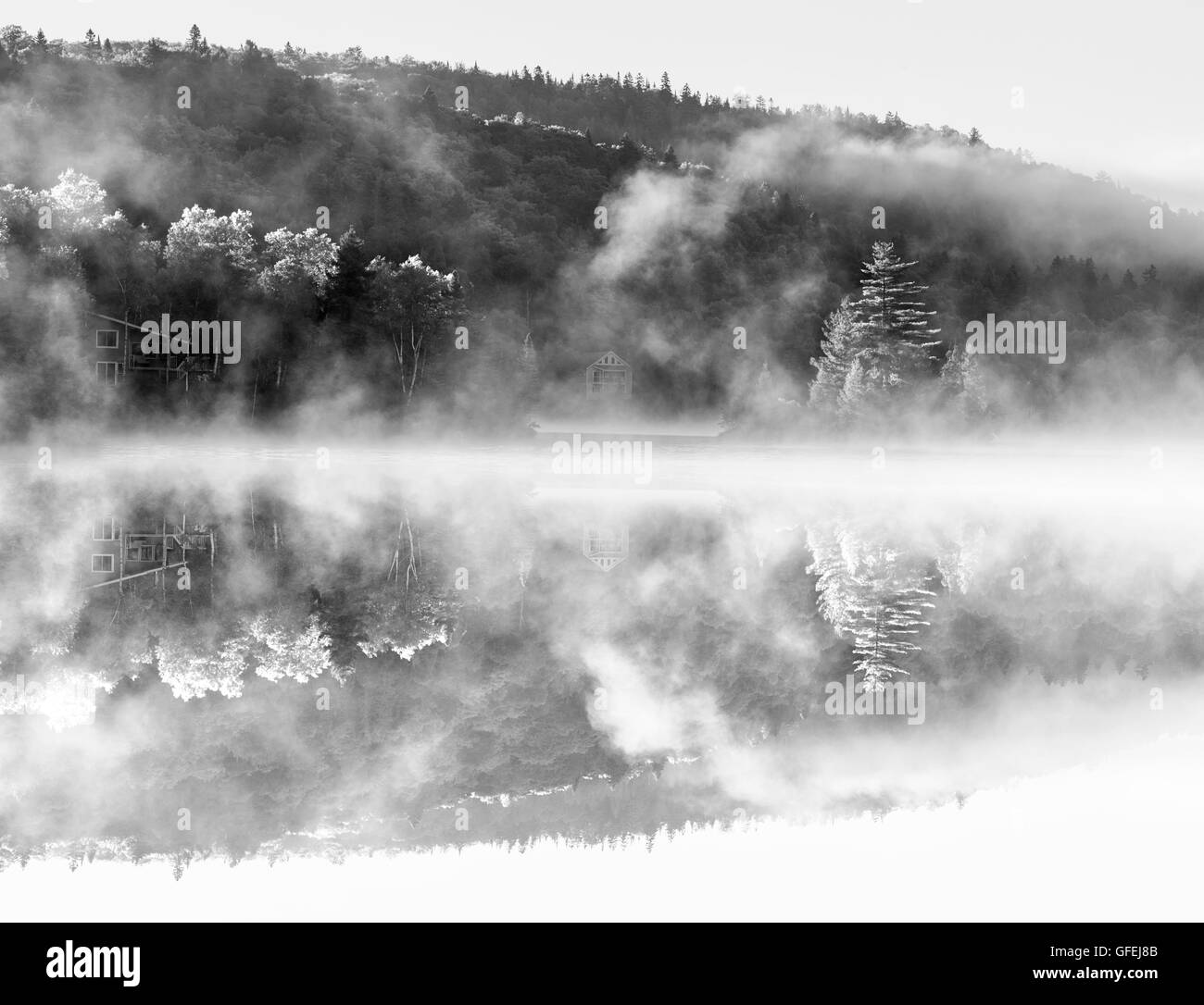 Misty Summer Morning in Mont Tremblant National Park-Canada. Stock Photo