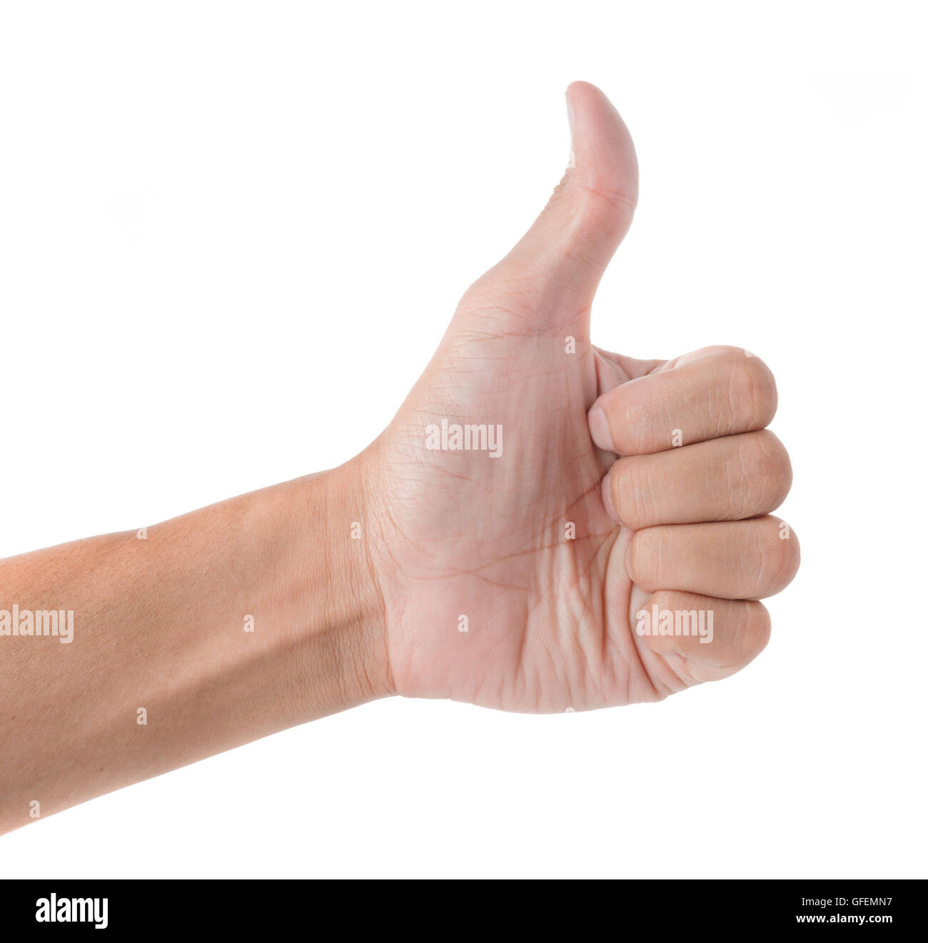 guy hand show thumb up symbol isolated on white background Stock Photo