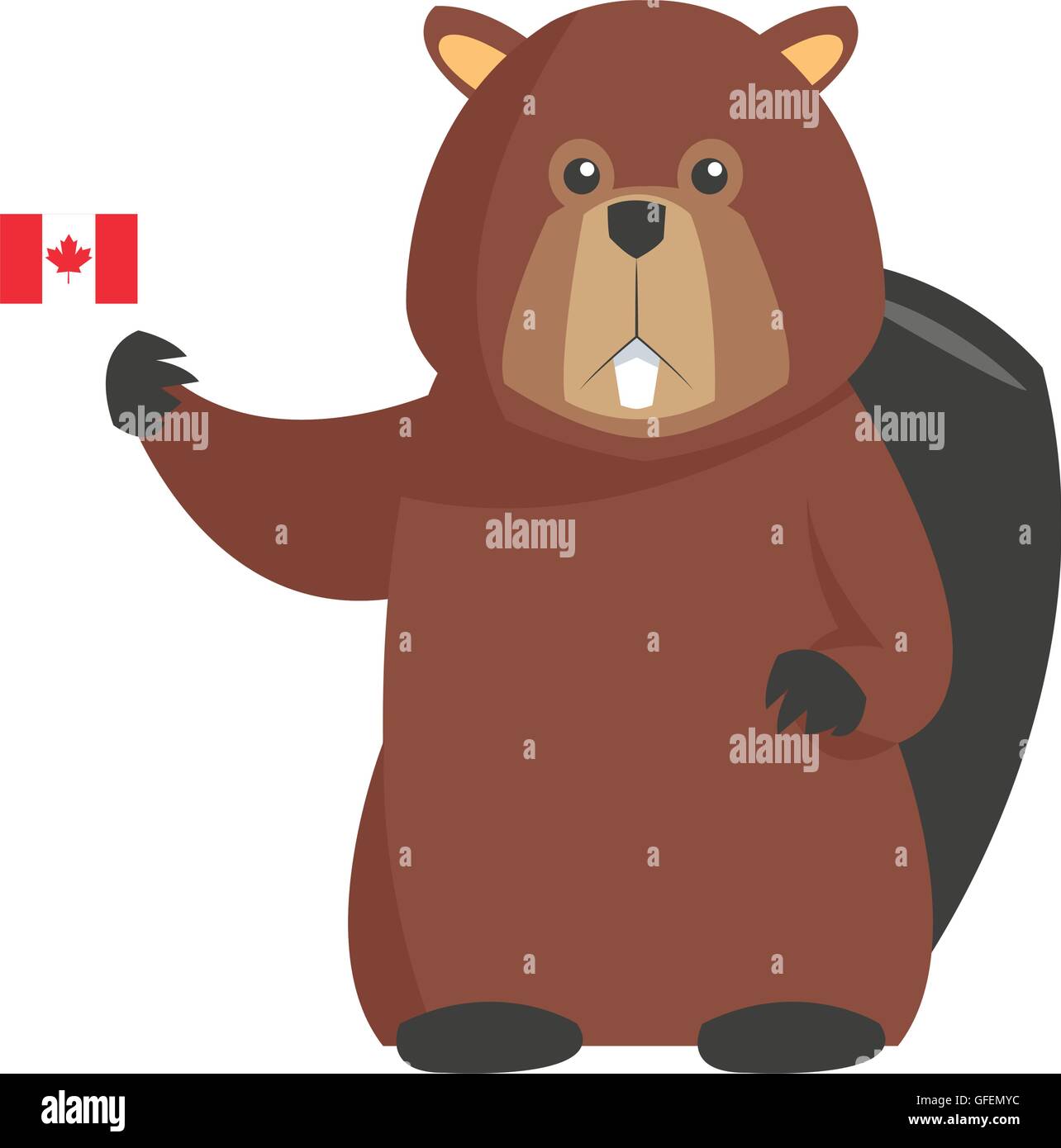 single beaver with canadian flag icon Stock Vector