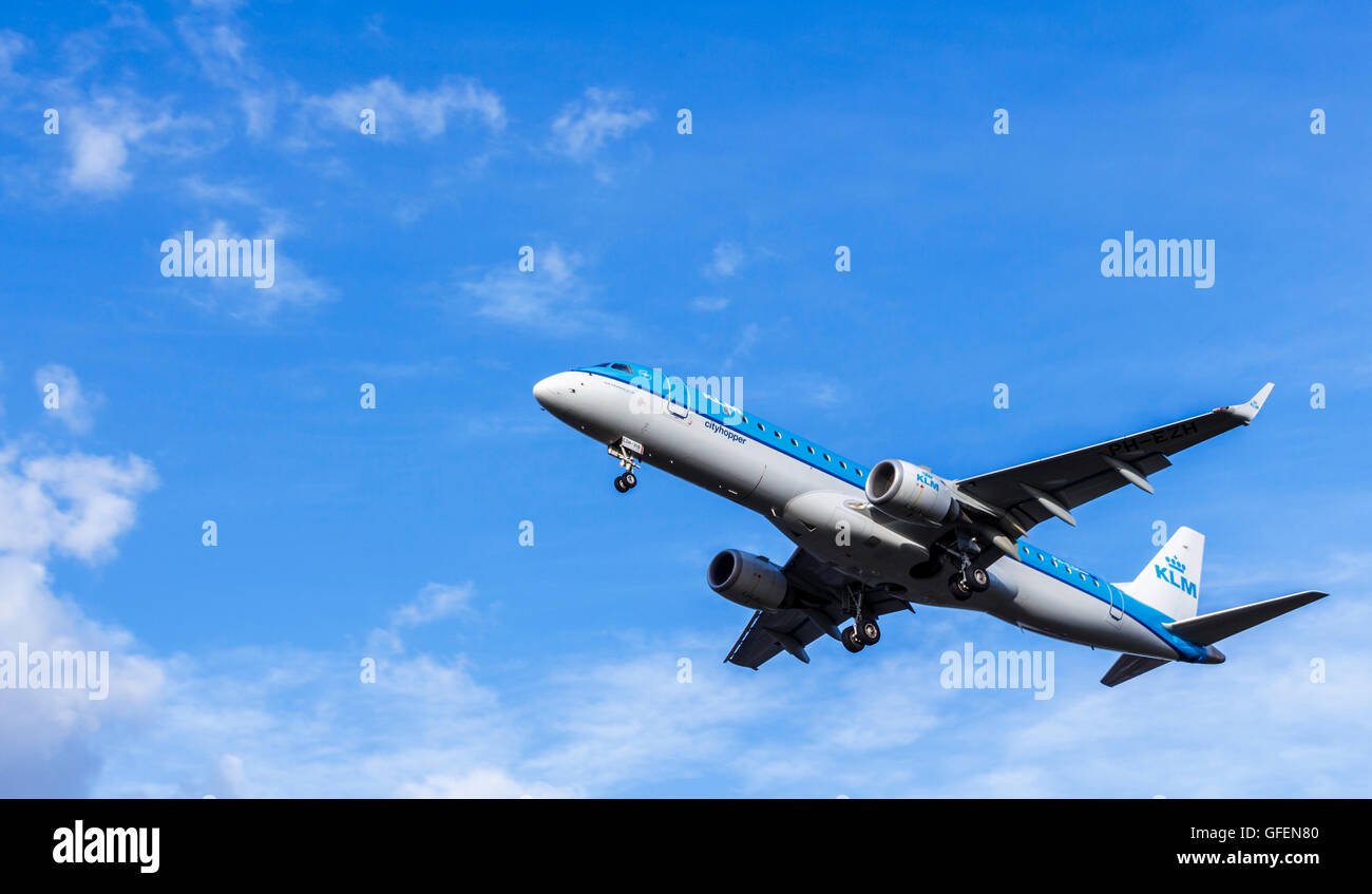 KLM Passenger Aircraft landing approach Stock Photo