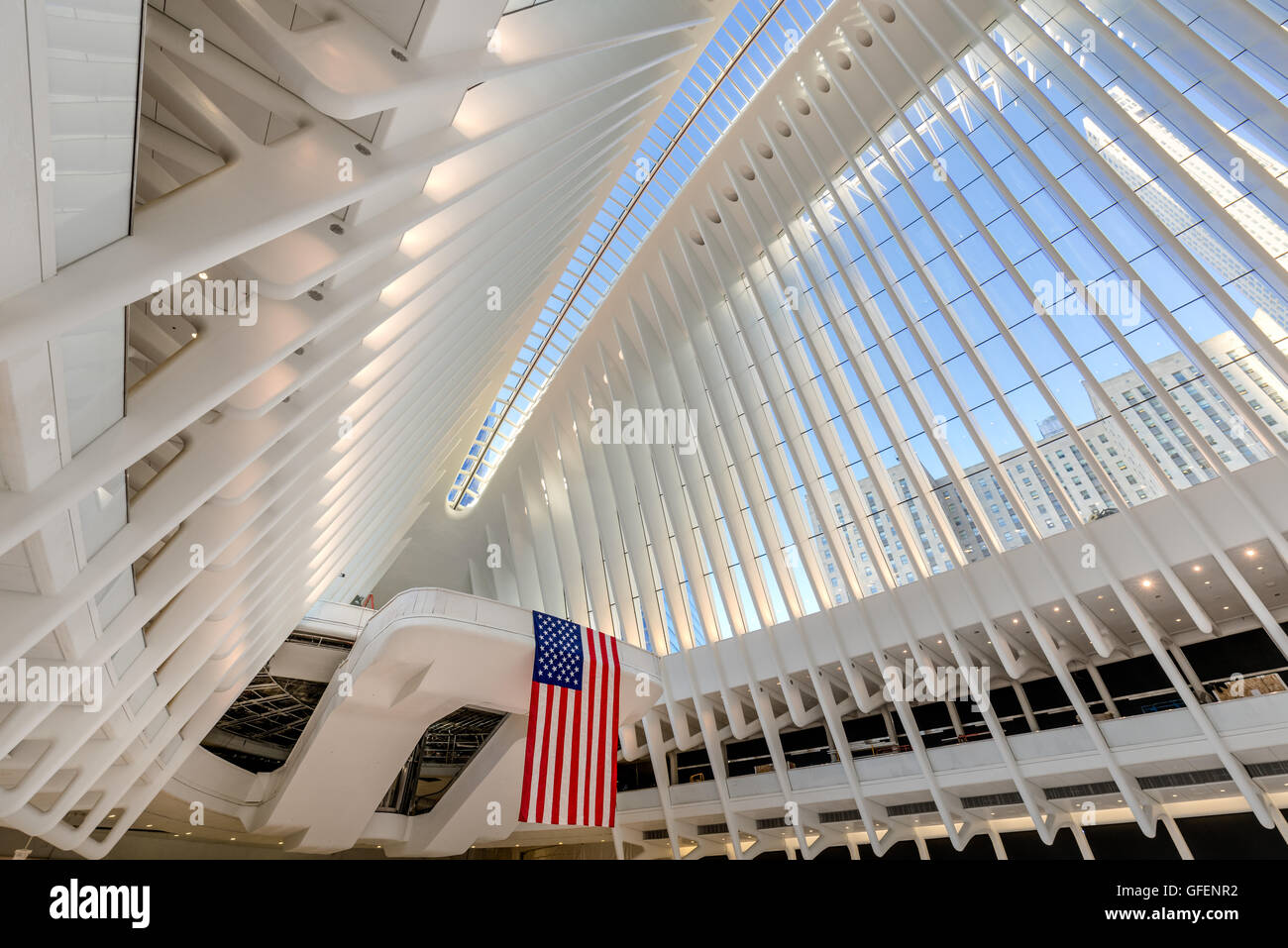 Interior view of the Oculus, World Trade Center Path Station, Manhattan Financial District, New York City Stock Photo