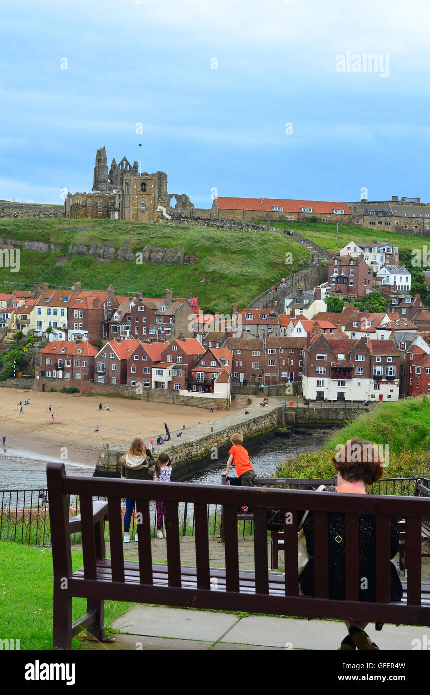 A view of Whitby Pier and harbour looking across rooftops in The North ...