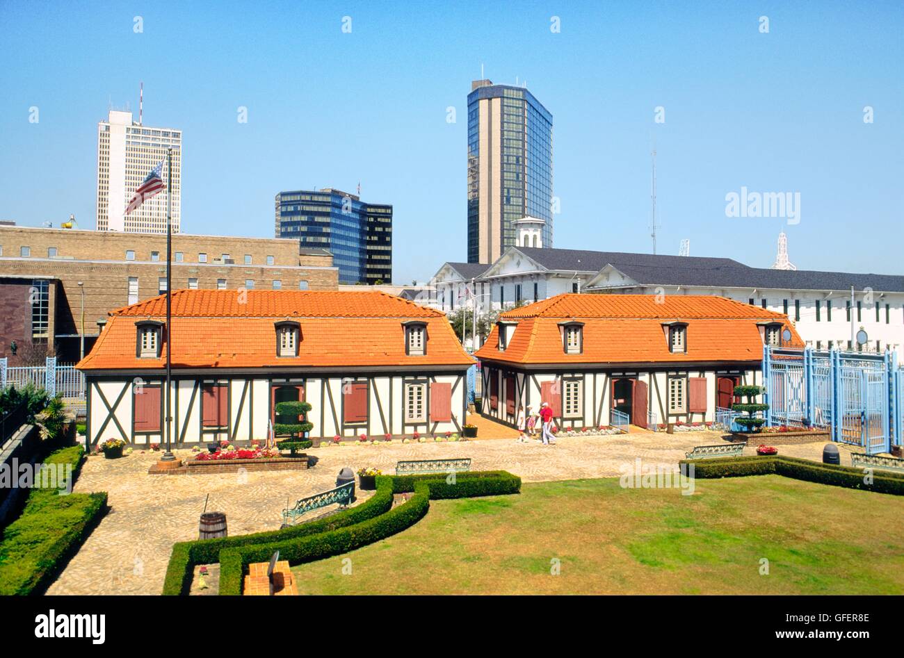 Downtown Mobile, Alabama, USA. Reconstruction of Fort Conde on original site now in Royal Street. French fort dating from 1735 Stock Photo