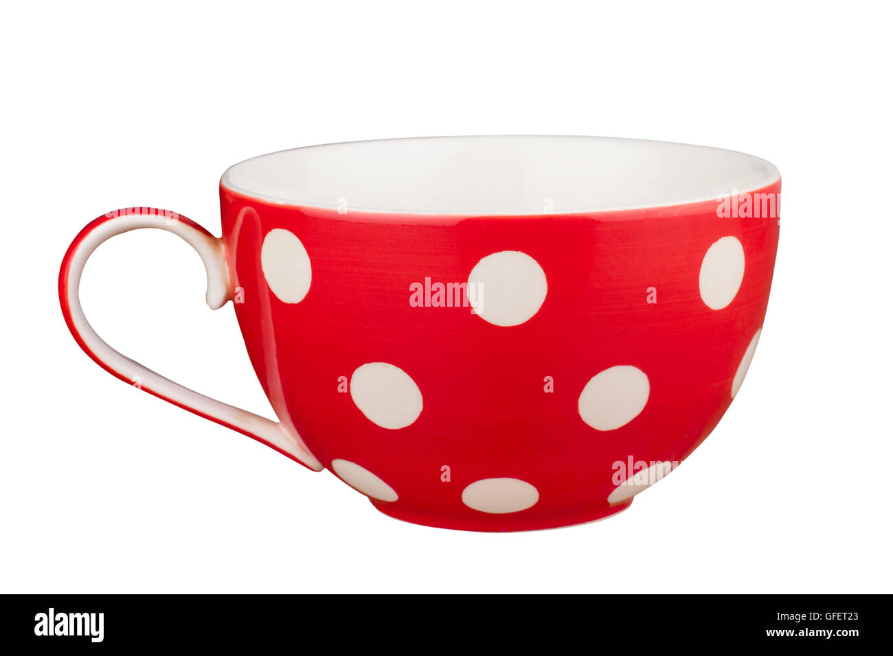 Front view of a red tea empty cup with dots isolated on white Stock Photo Alamy