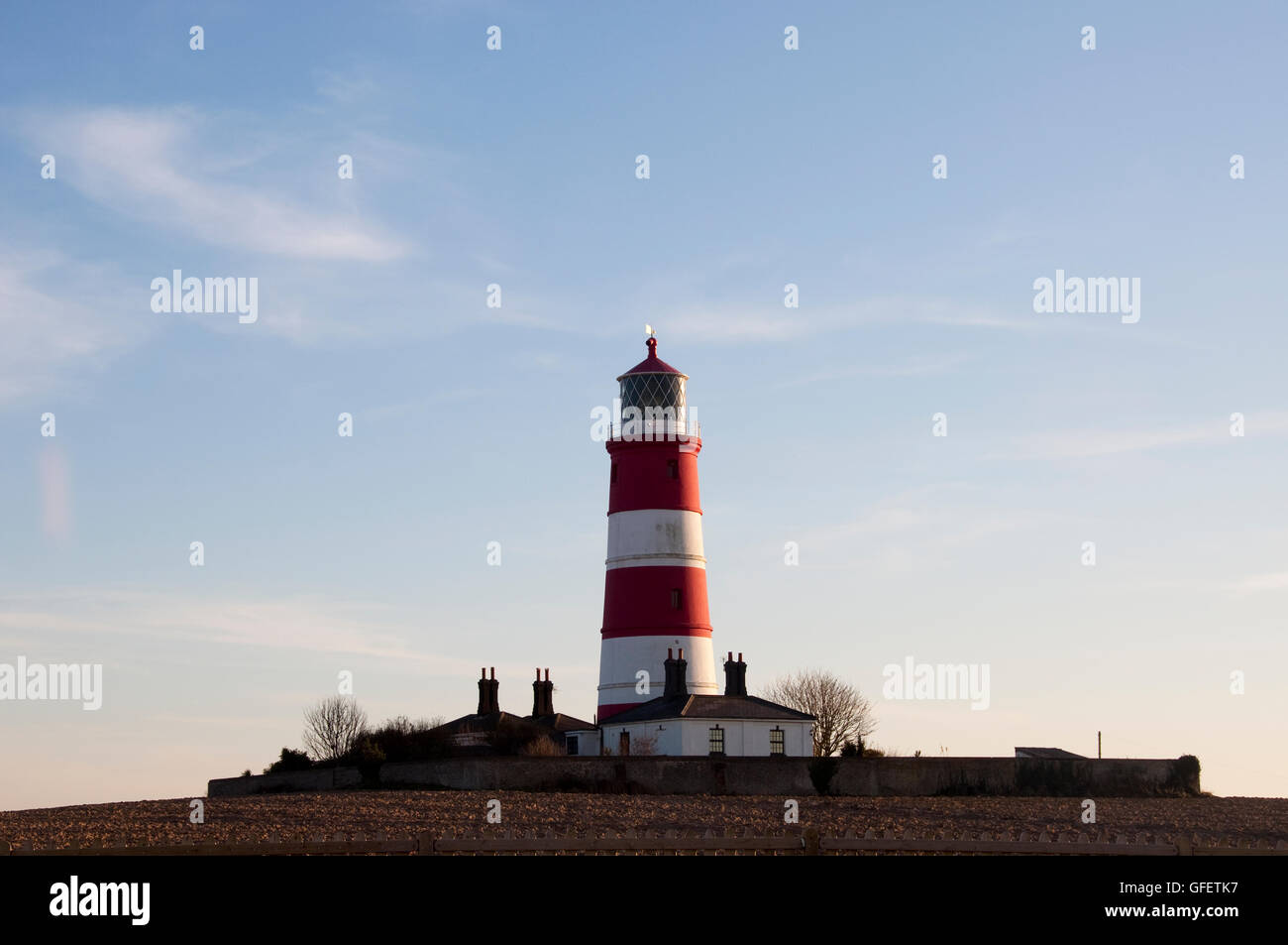 A photograph of Happisburgh Lighthouse in Norfolk, the oldest working lighthouse in Great