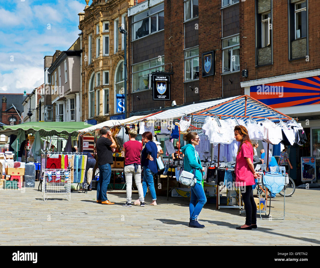 Street market in Pontefract, West Yorkshire, England UK Stock Photo