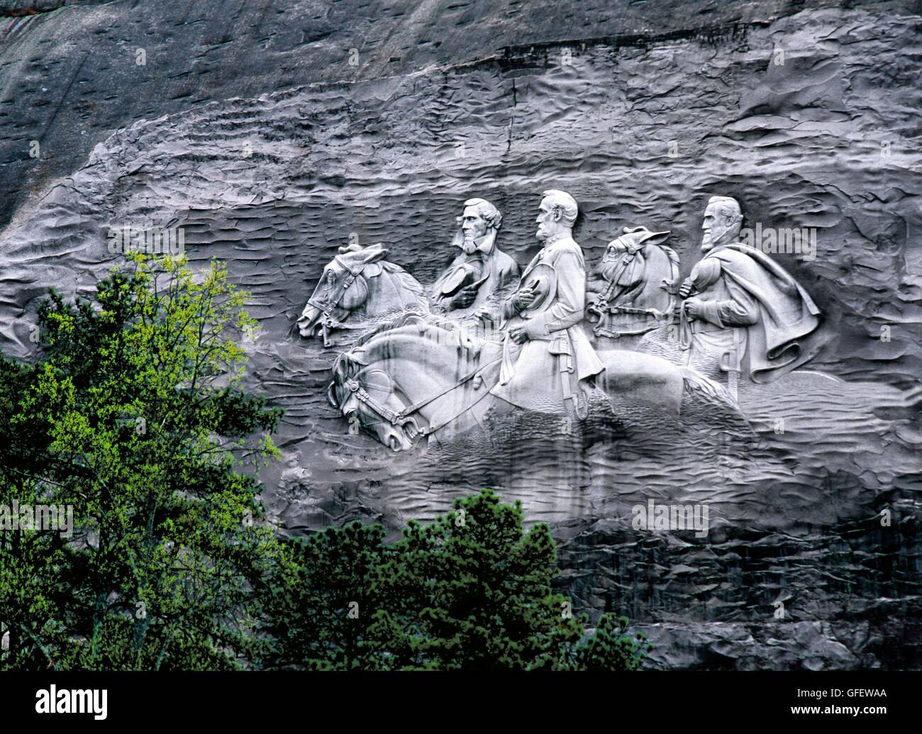 Confederate leaders generals Davis, Lee and Jackson. Quartz rock face carving. Stone Mountain Park, Atlanta, Georgia, USA Stock Photo
