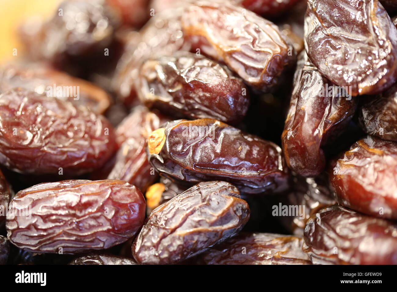 Dates. Pile of dry dates, close up. Stock Photo