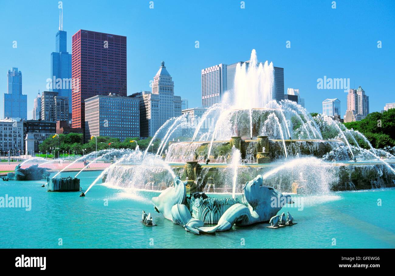 The Buckingham Fountain, Chicago, Illinois, USA landmark, before