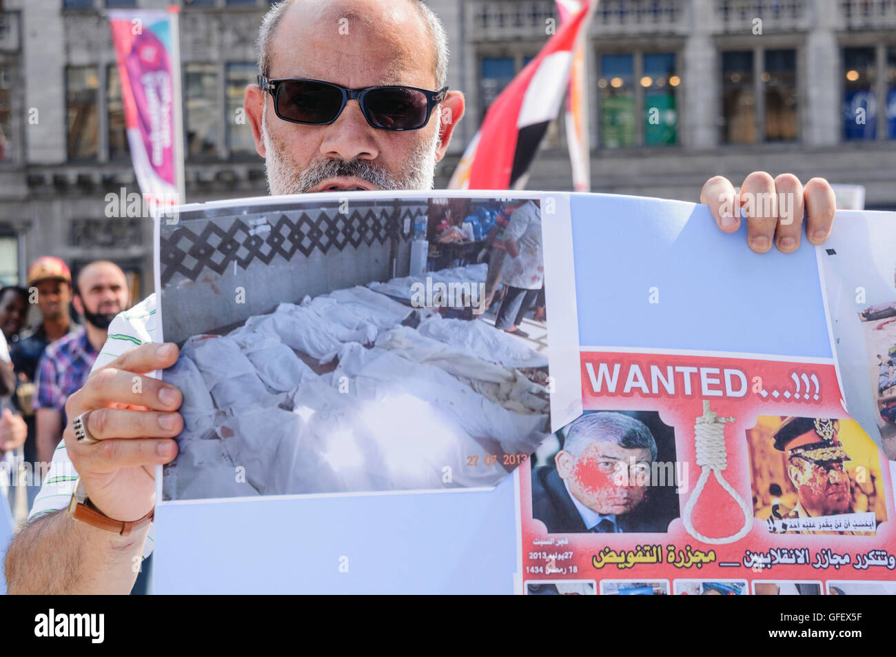 Amsterdam, The Netherlands, 4th August 2013 - Egyptians gather to protest against the removal of Mohammed Morsi as president of Eqypt Stock Photo