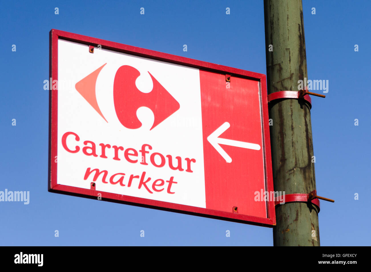 Sign for the French supermarket Carrefour Stock Photo
