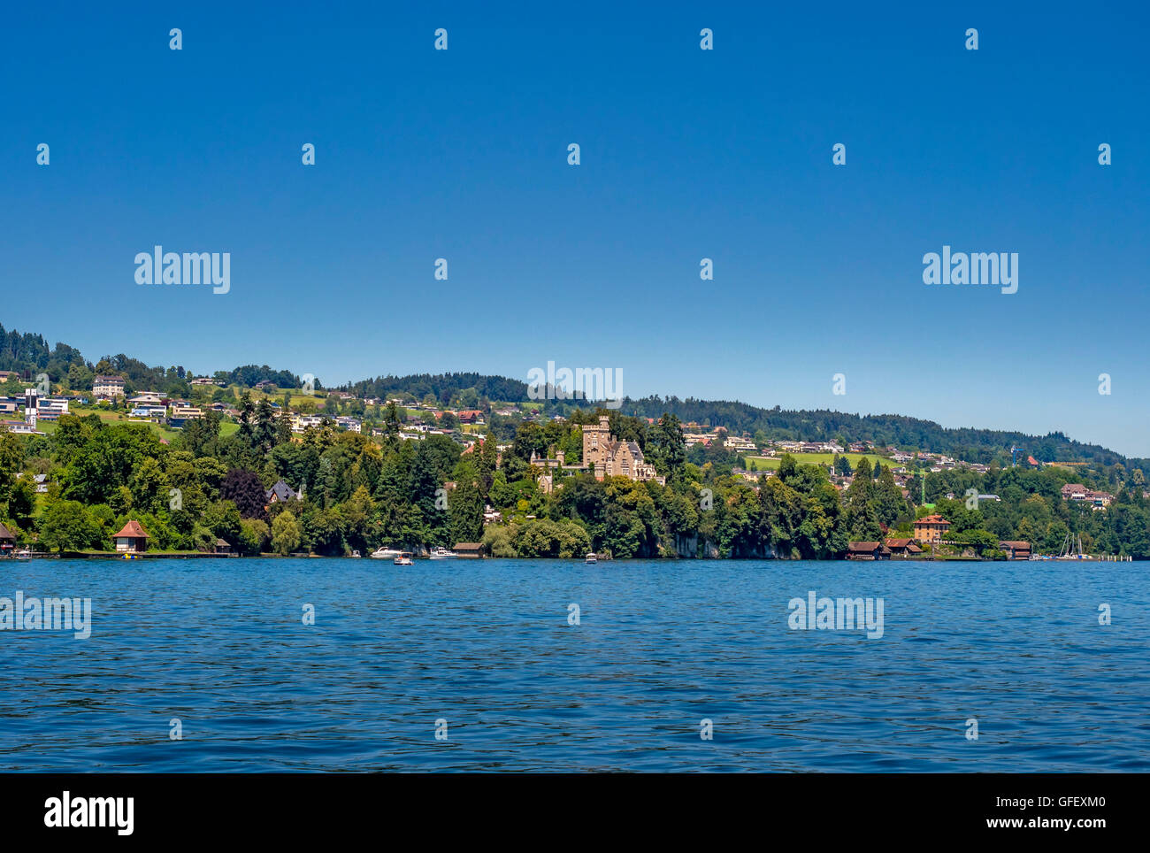 Shore landscape on Lake Lucerne, Switzerland, Europe Stock Photo