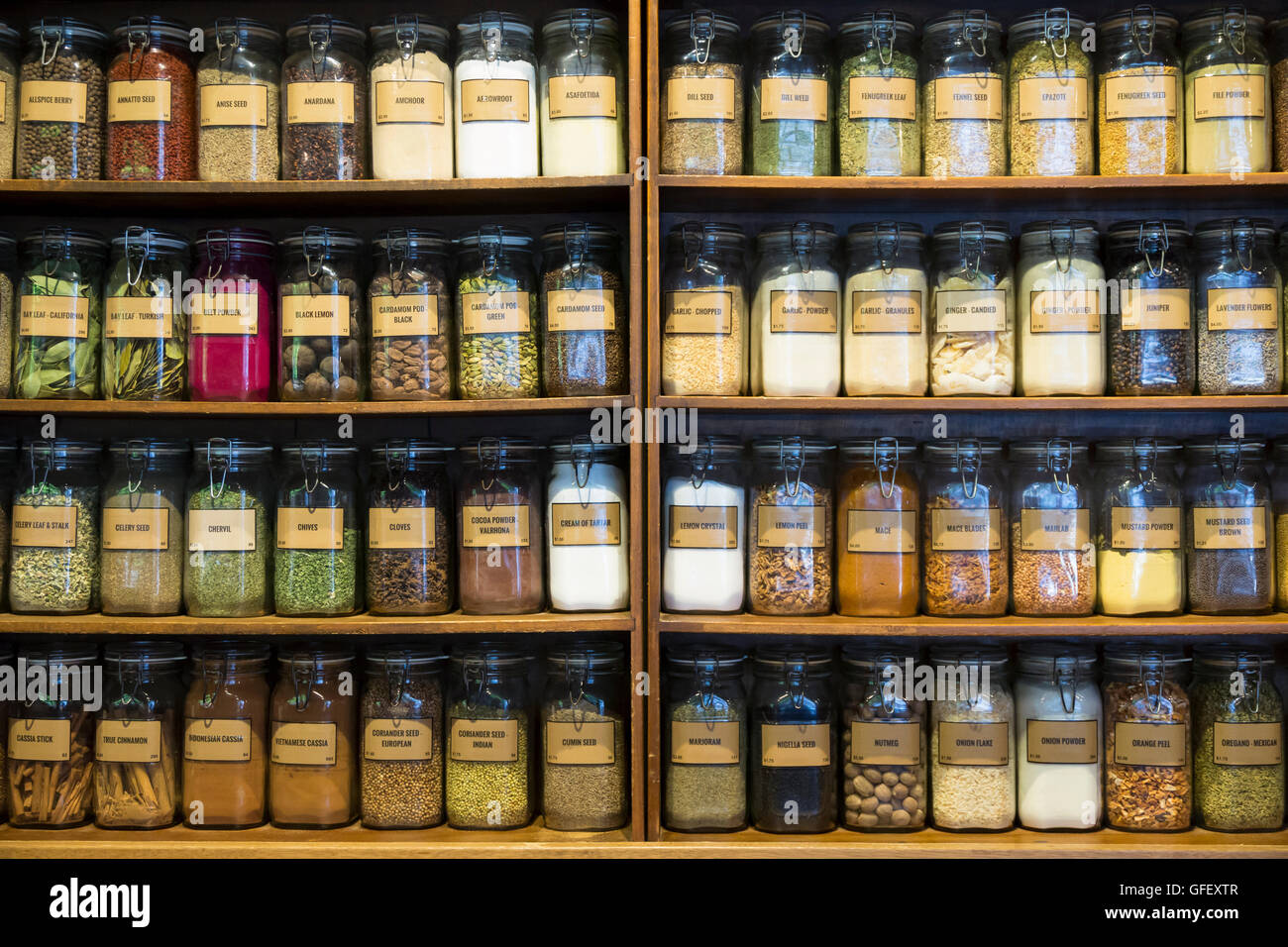 Seattle, Washington A collection of spices and dry goods for sale at