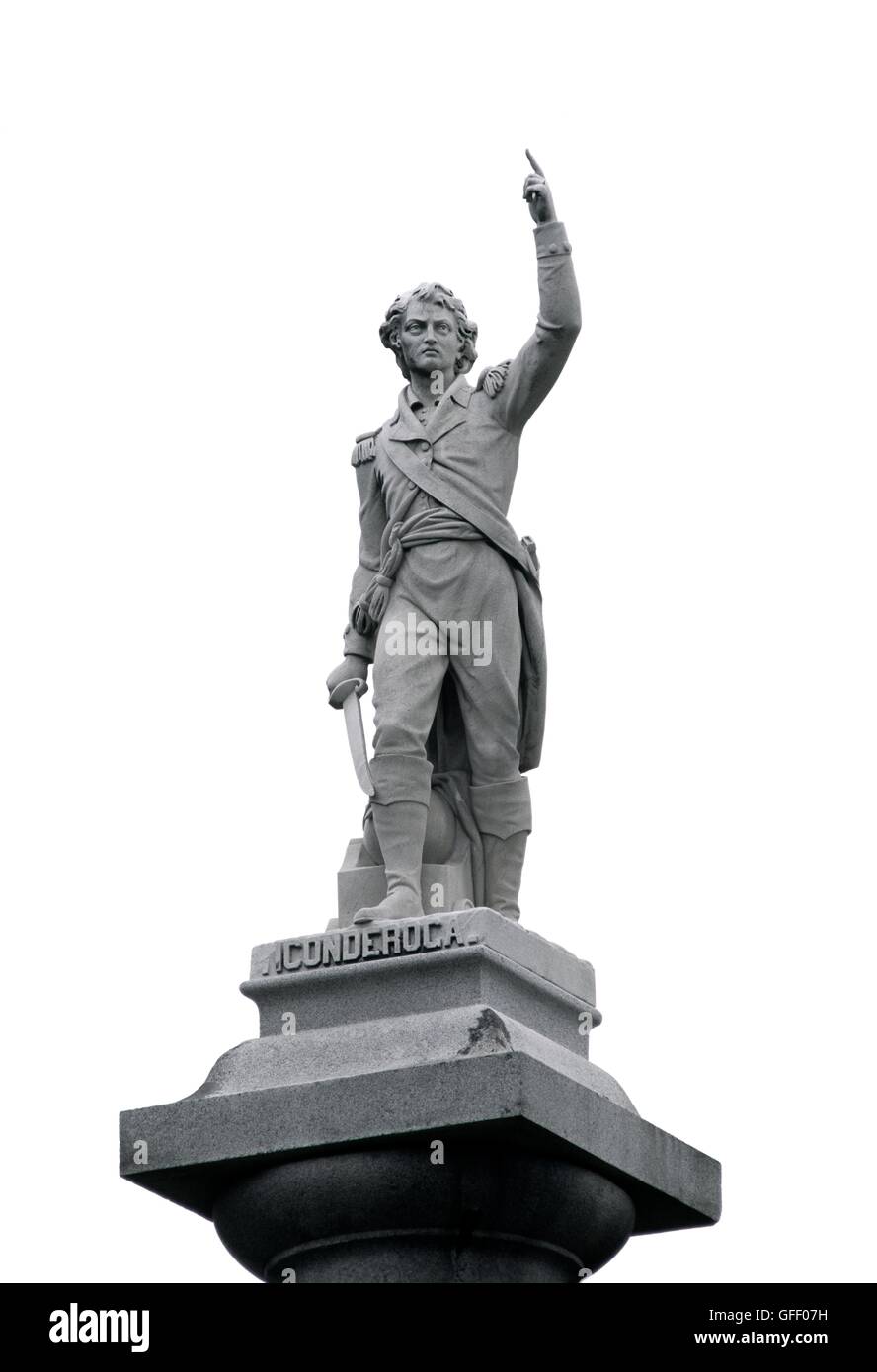 Statue of Vermont patriot Ethan Allen in Green Mount Cemetery, Burlington, Vermont, USA. Founder of the Green Mountain Boys Stock Photo