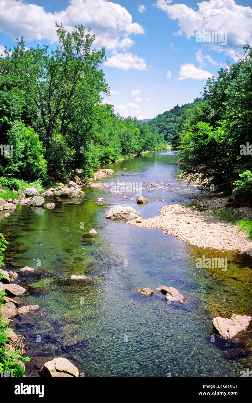 The White River south of the town of Rochester, Vermont, USA. Fly Stock