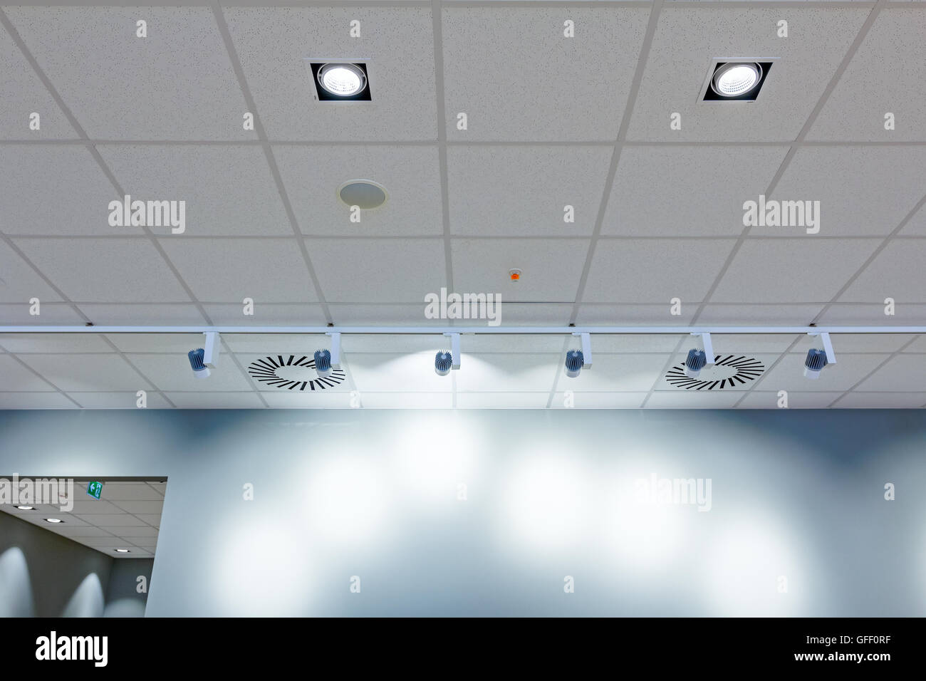Light On The Wall Is Coming Out From Floodlight Ceiling Light In A