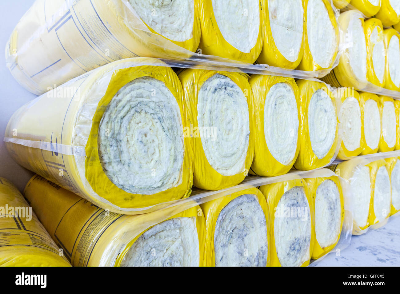 Package of thermal insulation material, rock wool is wrapped in foil ...