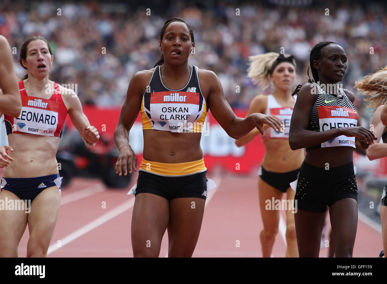Shelayna OSKANCLARKE of GB wins the womens 800 metres at the 2016