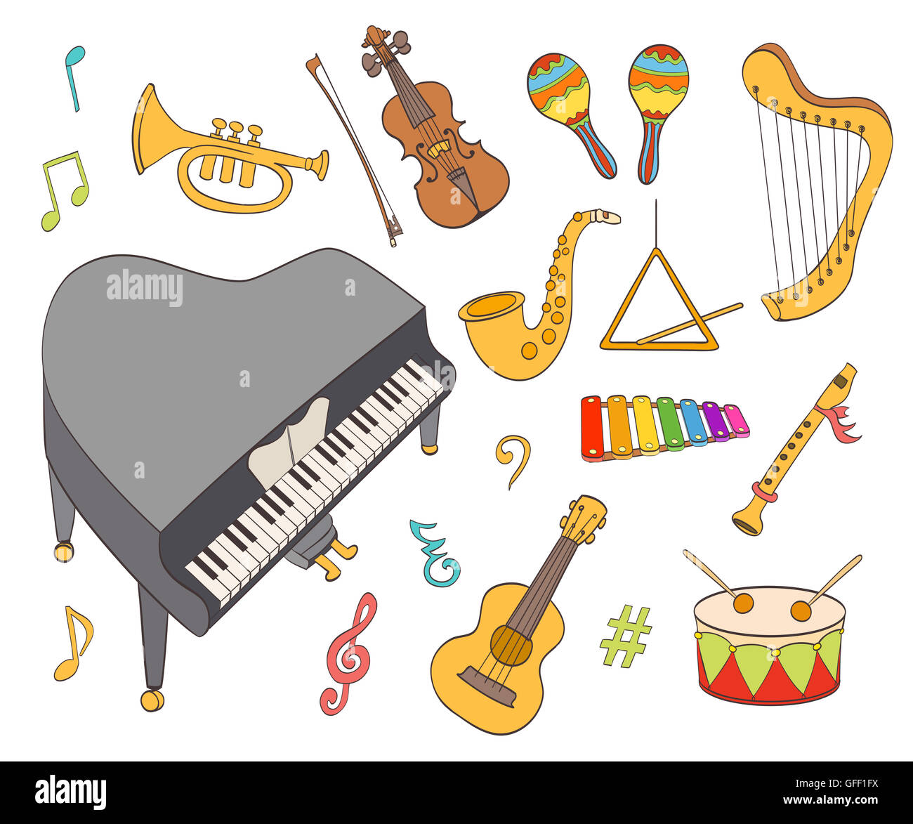 cartoon musical instruments set Stock Photo - Alamy