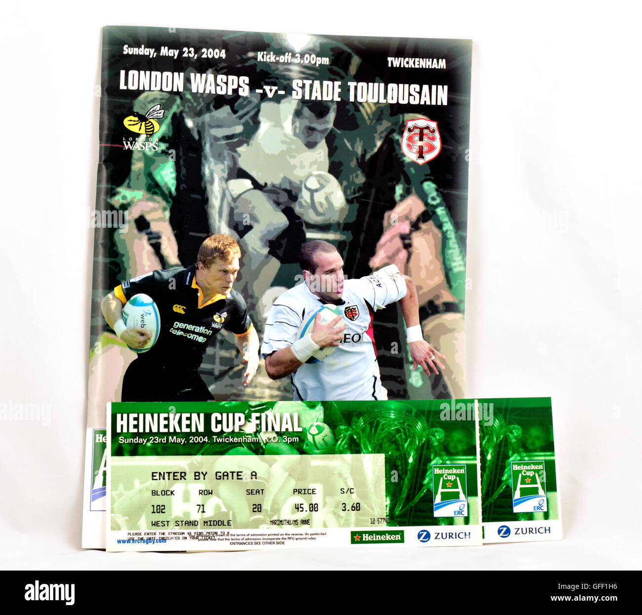 Rugby Football Program, Heineken Cup Final, Wasps vs Toulouse and tickets Stock Photo