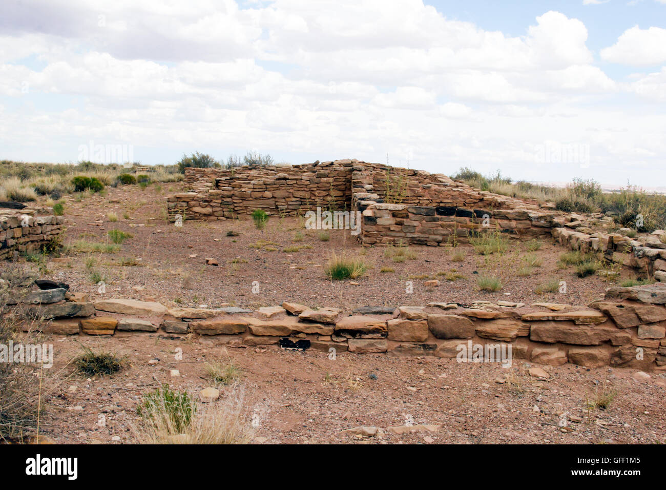 American Indian ruins of the desert dwellings of stone built houses Stock Photo