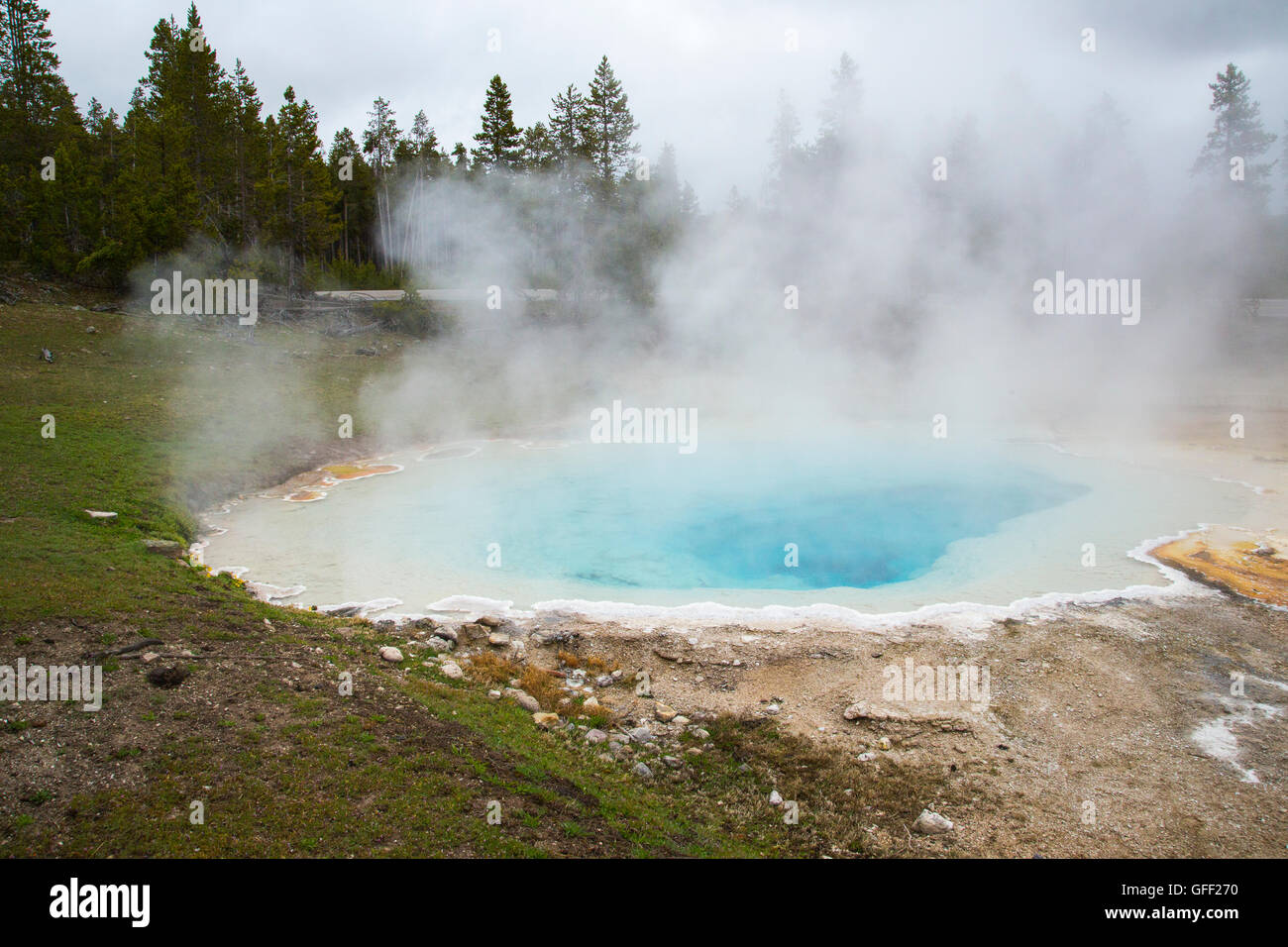 A geothermal geyser pool in Mammoth Hot Springs Yellowstone National Park USA Stock Photo