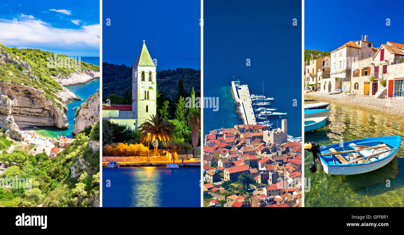 Island of Vis landmarks and nature collage, Dalmatia, Croatia Stock Photo