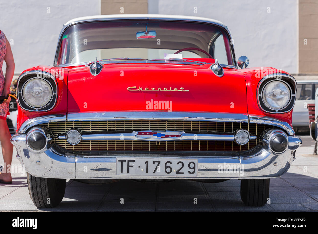Front view of a red Chevrolet Belair car Stock Photo